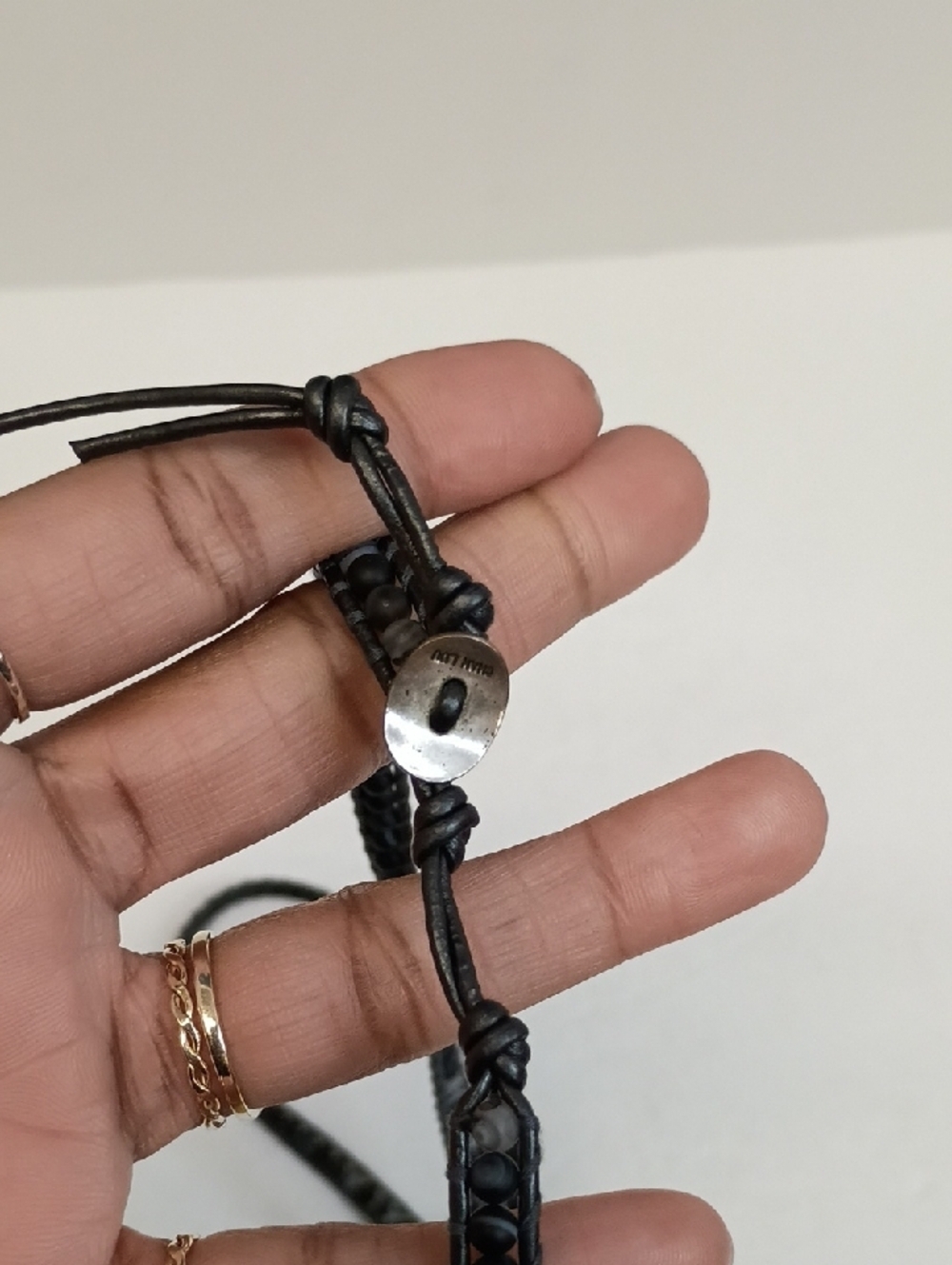 Chan Luu Leather Wrap Bracelet Beaded Multi Wrap Sterling Silver 925 Clasp Black - Picture 6 of 7
